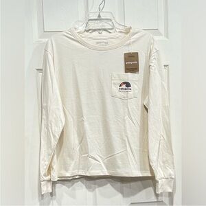 Patagonia Women's Medium Long Sleeve Cut Pocket T-Shirt Natural Cream NWT Cotton